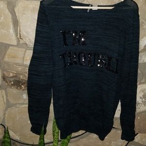 H&M "I'm Trouble" sequin long sweater.